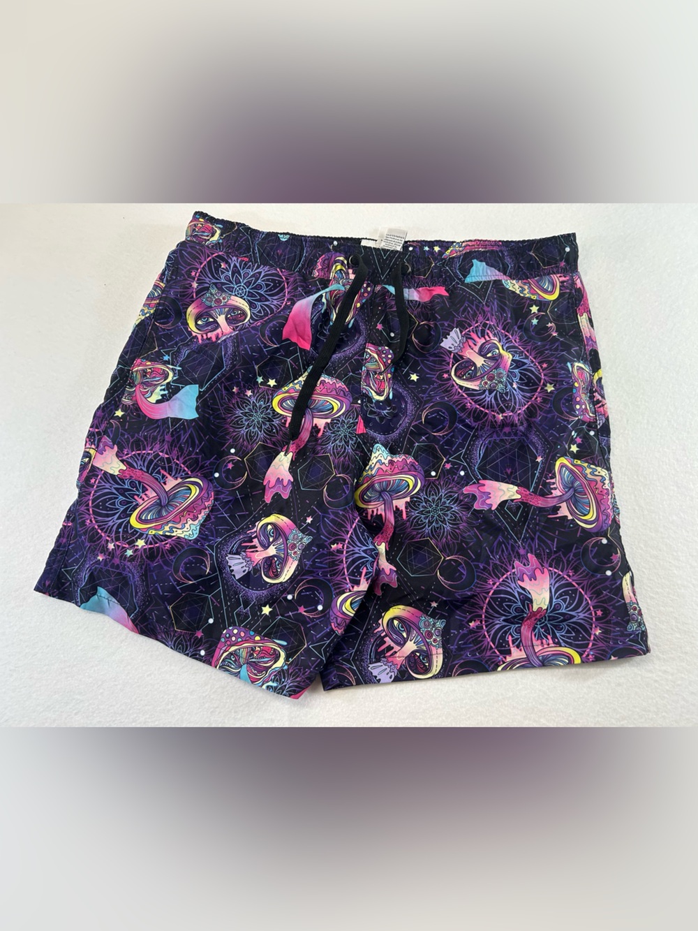 Men's Black Galaxy mushroom trippy purple Print Swim Shorts XL drawstring